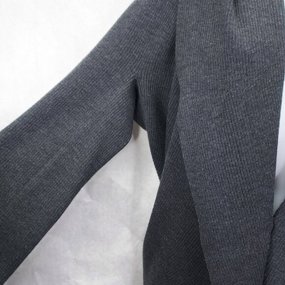 Threads by Saks Fifth Ave Cardigan Women Small Italian Merino Wool Grey Rib Knit - Picture 5 of 11